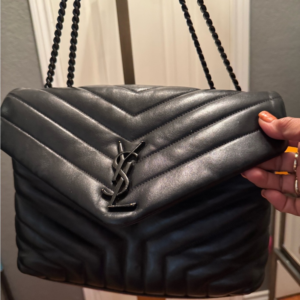 Yves Saint Laurent Black Chevron Quilted Shoulder Bag